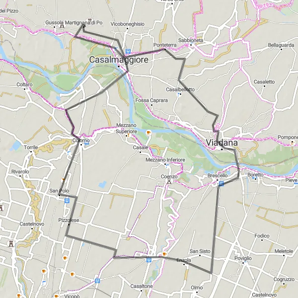 Karten-Miniaturansicht der Radinspiration "Durch die Natur nach Colorno" in Lombardia, Italy. Erstellt vom Tarmacs.app-Routenplaner für Radtouren