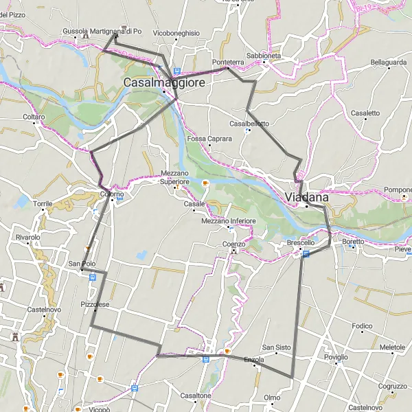 Mapa miniatúra "Výlet do Brescello" cyklistická inšpirácia v Lombardia, Italy. Vygenerované cyklistickým plánovačom trás Tarmacs.app