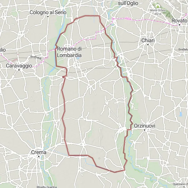 Kartminiatyr av "Grusväg mot Cividate al Piano och Genivolta" cykelinspiration i Lombardia, Italy. Genererad av Tarmacs.app cykelruttplanerare