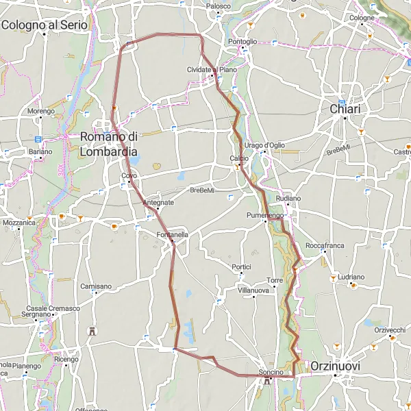 Miniatura mapy "Trasa Cividate al Piano - Martinengo" - trasy rowerowej w Lombardia, Italy. Wygenerowane przez planer tras rowerowych Tarmacs.app