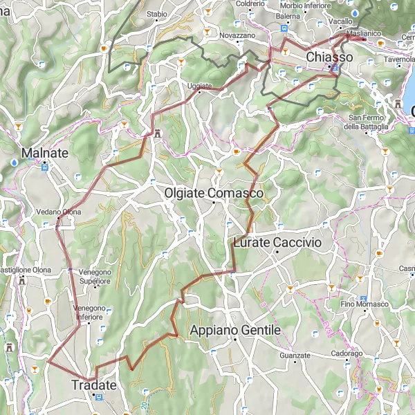 Kartminiatyr av "Utforsk Oltrona di San Mamette og Tradate" sykkelinspirasjon i Lombardia, Italy. Generert av Tarmacs.app sykkelrutoplanlegger