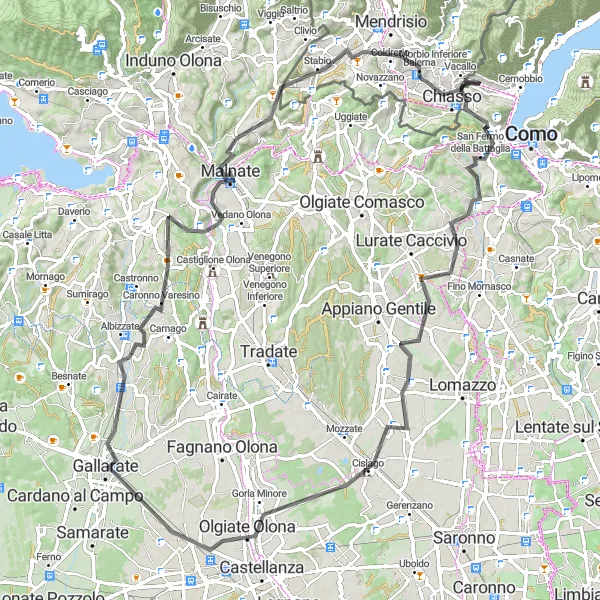 Mapa miniatúra "Trasa okolo Maslianico cez Sasso di Cavallasca a Monte Astorio" cyklistická inšpirácia v Lombardia, Italy. Vygenerované cyklistickým plánovačom trás Tarmacs.app