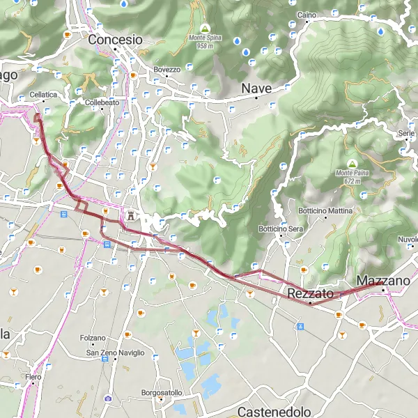 Miniatura della mappa di ispirazione al ciclismo "Giro in bicicletta da Mazzano a Brescia attraverso Passo delle Crosette" nella regione di Lombardia, Italy. Generata da Tarmacs.app, pianificatore di rotte ciclistiche