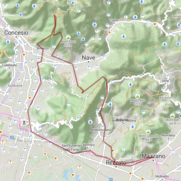 Kartminiatyr av "Mazzano - Äventyrliga Grusvägar" cykelinspiration i Lombardia, Italy. Genererad av Tarmacs.app cykelruttplanerare