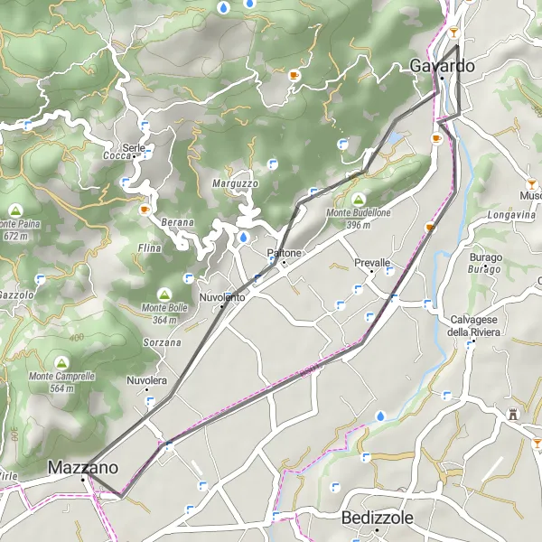 Mapa miniatúra "Jednoduchá cyklotrasa cez Gavardo" cyklistická inšpirácia v Lombardia, Italy. Vygenerované cyklistickým plánovačom trás Tarmacs.app