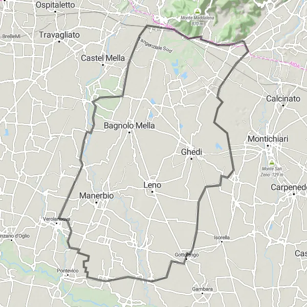 Map miniature of "The Long Ride to Brescia" cycling inspiration in Lombardia, Italy. Generated by Tarmacs.app cycling route planner