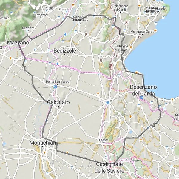 Mapa miniatúra "Kopcovitý okruh okolo jazera Garda" cyklistická inšpirácia v Lombardia, Italy. Vygenerované cyklistickým plánovačom trás Tarmacs.app