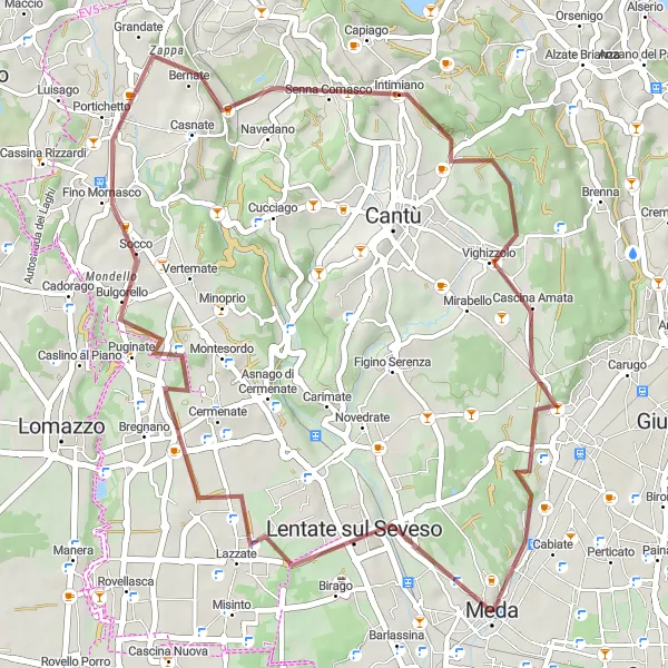 Kartminiatyr av "Meda till Mariano Comense cykeltur (grus)" cykelinspiration i Lombardia, Italy. Genererad av Tarmacs.app cykelruttplanerare