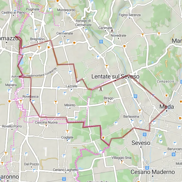 Miniatuurkaart van de fietsinspiratie "Gravelroute vanuit Meda naar Seveso" in Lombardia, Italy. Gemaakt door de Tarmacs.app fietsrouteplanner