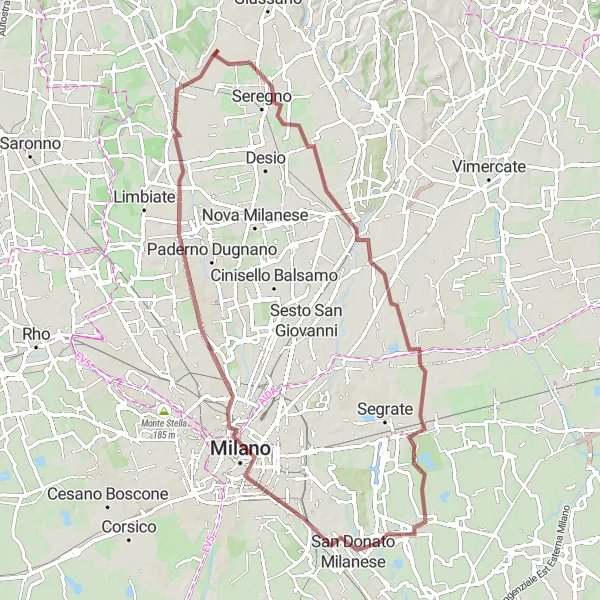 Map miniature of "Monza to Seveso Gravel Adventure" cycling inspiration in Lombardia, Italy. Generated by Tarmacs.app cycling route planner