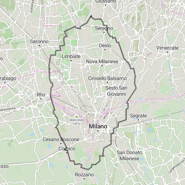Miniatuurkaart van de fietsinspiratie "Rondrit van Monza naar Seveso" in Lombardia, Italy. Gemaakt door de Tarmacs.app fietsrouteplanner