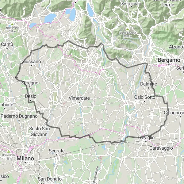 Miniatura della mappa di ispirazione al ciclismo "Giro panoramico da Meda" nella regione di Lombardia, Italy. Generata da Tarmacs.app, pianificatore di rotte ciclistiche