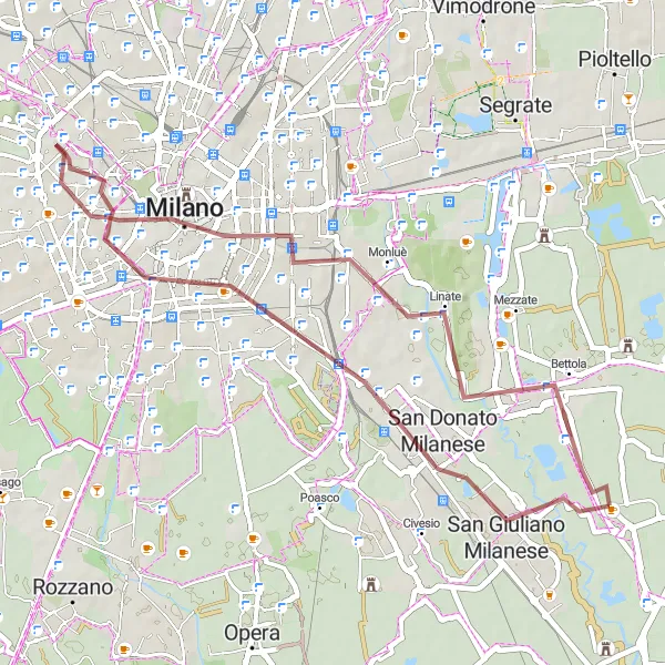 Mapa miniatúra "Gravelový okruh s výhľadom na Miláno" cyklistická inšpirácia v Lombardia, Italy. Vygenerované cyklistickým plánovačom trás Tarmacs.app