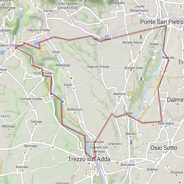 Miniatuurkaart van de fietsinspiratie "Gravel route door Calusco d'Adda en Capriate San Gervasio" in Lombardia, Italy. Gemaakt door de Tarmacs.app fietsrouteplanner