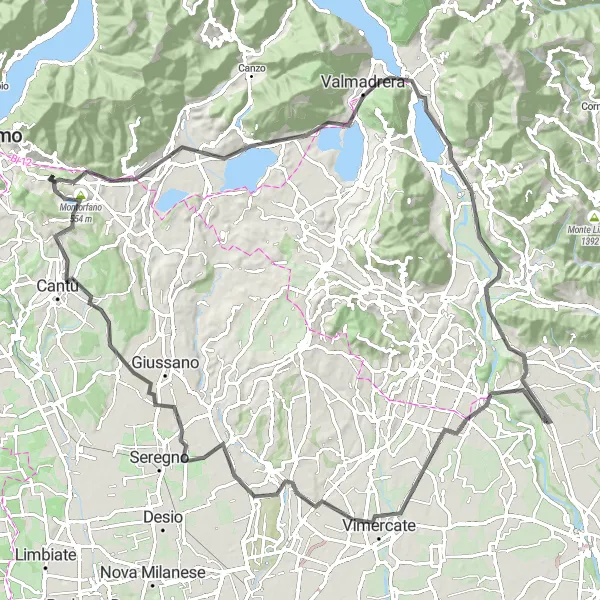 Zemljevid v pomanjšavi "Kolesarska pot Monte Robbio Loop" kolesarske inspiracije v Lombardia, Italy. Generirano z načrtovalcem kolesarskih poti Tarmacs.app