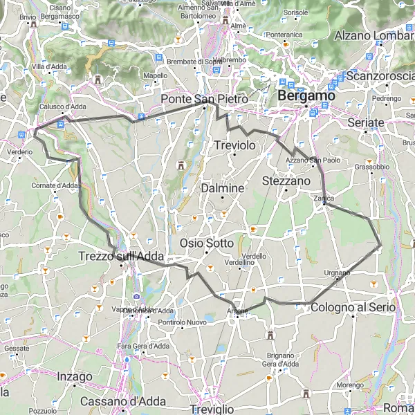 Miniatuurkaart van de fietsinspiratie "Ontdek Bonate Sopra en Brembate per fiets" in Lombardia, Italy. Gemaakt door de Tarmacs.app fietsrouteplanner