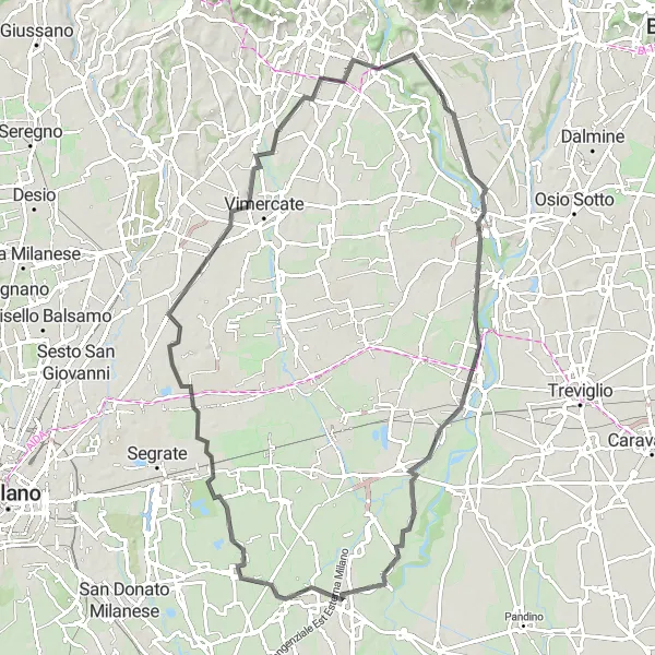 Map miniature of "Discover Lombardia from Trezzo sull'Adda" cycling inspiration in Lombardia, Italy. Generated by Tarmacs.app cycling route planner