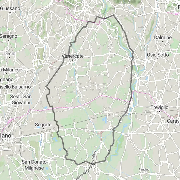 Miniatuurkaart van de fietsinspiratie "Road cycling route via Trezzo sull'Adda en Carnate" in Lombardia, Italy. Gemaakt door de Tarmacs.app fietsrouteplanner