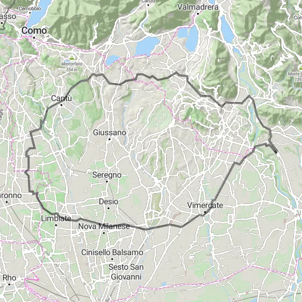 Karttaminiaatyyri "Lombardian ympäripyöräily Monte Robbion huipulla" pyöräilyinspiraatiosta alueella Lombardia, Italy. Luotu Tarmacs.app pyöräilyreittisuunnittelijalla