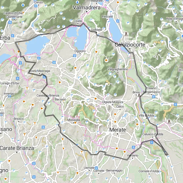 Zemljevid v pomanjšavi "Uživajte v naravi: Kolesarska pot okrog Medolaga" kolesarske inspiracije v Lombardia, Italy. Generirano z načrtovalcem kolesarskih poti Tarmacs.app