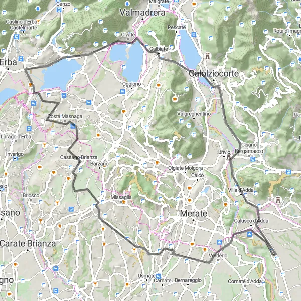 Miniatuurkaart van de fietsinspiratie "Langs de Meren van Lombardije" in Lombardia, Italy. Gemaakt door de Tarmacs.app fietsrouteplanner