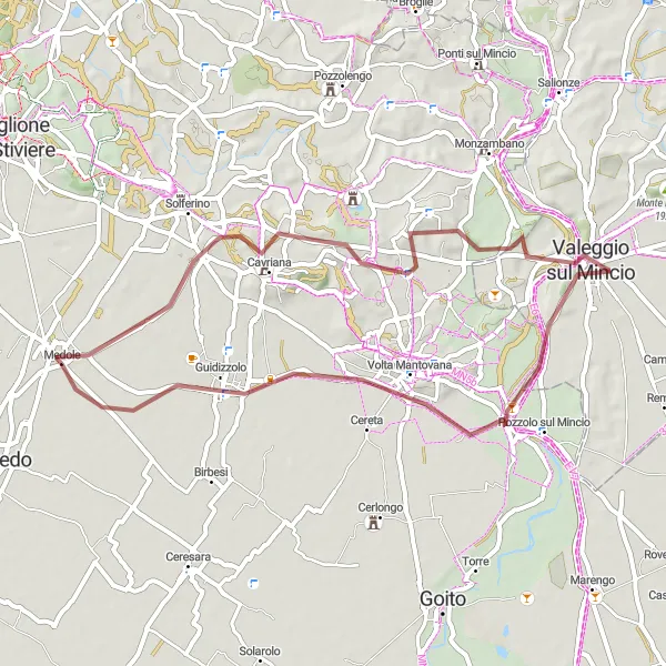 Miniature de la carte de l'inspiration cycliste "Aventure de Gravel de Medole à Guidizzolo" dans la Lombardia, Italy. Générée par le planificateur d'itinéraire cycliste Tarmacs.app