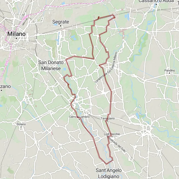 Map miniature of "Lambro Valley Gravel Ride" cycling inspiration in Lombardia, Italy. Generated by Tarmacs.app cycling route planner