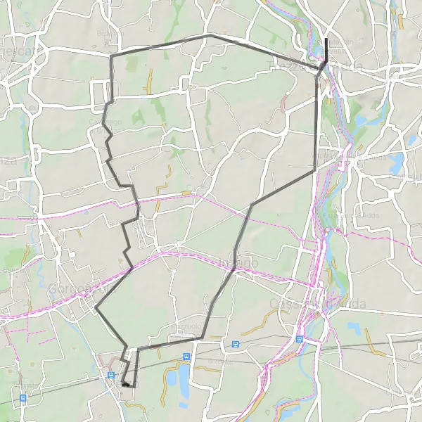Mapa miniatúra "Cyklotrasa s výstupom cez Cambiago a Capriate San Gervasio" cyklistická inšpirácia v Lombardia, Italy. Vygenerované cyklistickým plánovačom trás Tarmacs.app