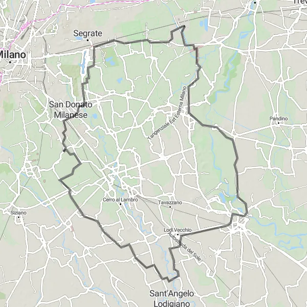 Zemljevid v pomanjšavi "Razgibana kolesarska tura v okolici Melza" kolesarske inspiracije v Lombardia, Italy. Generirano z načrtovalcem kolesarskih poti Tarmacs.app