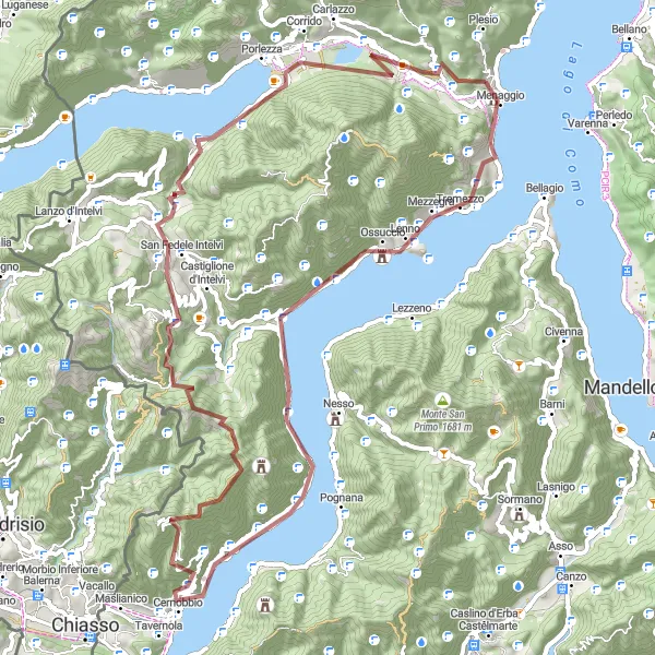 Miniatura della mappa di ispirazione al ciclismo "Gravel Tour dei Laghi" nella regione di Lombardia, Italy. Generata da Tarmacs.app, pianificatore di rotte ciclistiche
