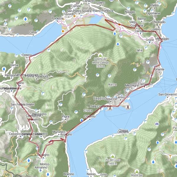 Mapa miniatúra "Gravelová trasa kolem Menaggia" cyklistická inšpirácia v Lombardia, Italy. Vygenerované cyklistickým plánovačom trás Tarmacs.app