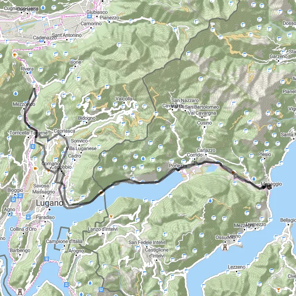 Miniatura mapy "Okrężna trasa z Menaggio" - trasy rowerowej w Lombardia, Italy. Wygenerowane przez planer tras rowerowych Tarmacs.app