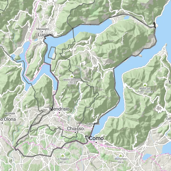 Map miniature of "Italian Lake District Bike Loop" cycling inspiration in Lombardia, Italy. Generated by Tarmacs.app cycling route planner