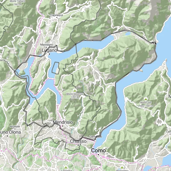 Karttaminiaatyyri "Road cycling tour of Lake Como and beyond" pyöräilyinspiraatiosta alueella Lombardia, Italy. Luotu Tarmacs.app pyöräilyreittisuunnittelijalla