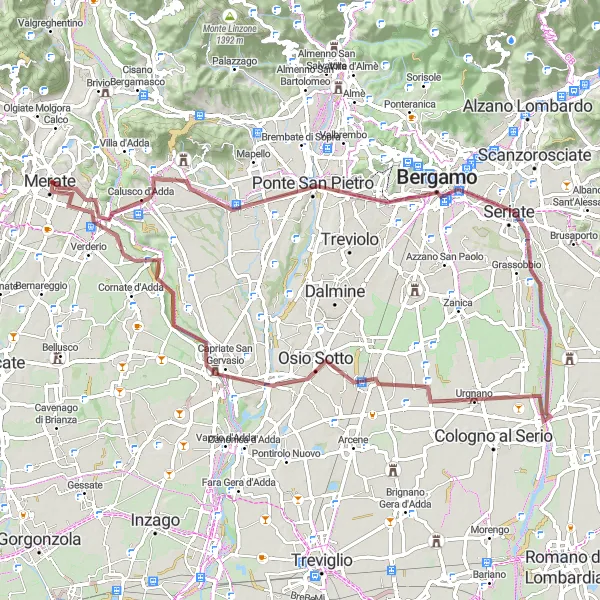 Miniatura della mappa di ispirazione al ciclismo "Esplorazione in bicicletta tra monti e valli" nella regione di Lombardia, Italy. Generata da Tarmacs.app, pianificatore di rotte ciclistiche