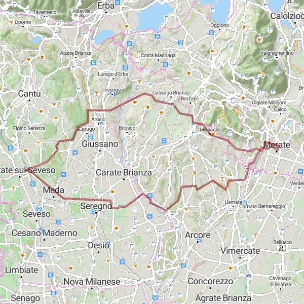 Kartminiatyr av "Grusväg genom pittoreska byar" cykelinspiration i Lombardia, Italy. Genererad av Tarmacs.app cykelruttplanerare