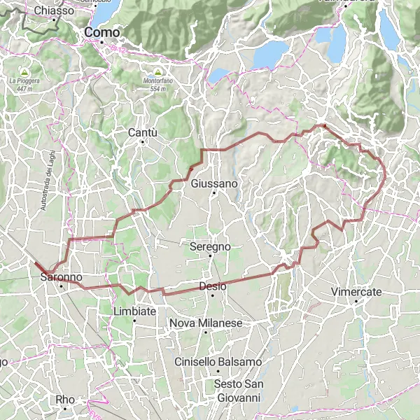 Mapa miniatúra "Gravelová cyklotrasa s prevýšením z Merate" cyklistická inšpirácia v Lombardia, Italy. Vygenerované cyklistickým plánovačom trás Tarmacs.app