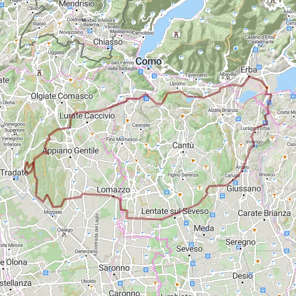 Miniatua del mapa de inspiración ciclista "Ruta de los Pueblos y Montañas" en Lombardia, Italy. Generado por Tarmacs.app planificador de rutas ciclistas