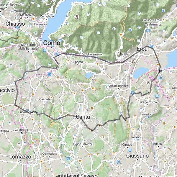 Karten-Miniaturansicht der Radinspiration "Entspannte Radtour von Monguzzo nach Merone" in Lombardia, Italy. Erstellt vom Tarmacs.app-Routenplaner für Radtouren