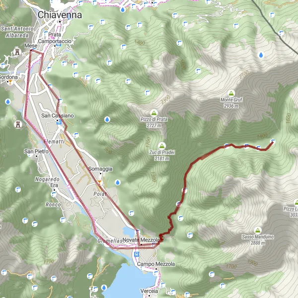 Miniatura mapy "Przejażdżka gravelowa przez Dolinę Chiavenna" - trasy rowerowej w Lombardia, Italy. Wygenerowane przez planer tras rowerowych Tarmacs.app