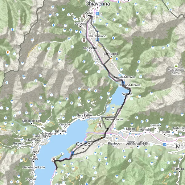 Miniatua del mapa de inspiración ciclista "Ruta de Ciclismo de Carretera desde Mese" en Lombardia, Italy. Generado por Tarmacs.app planificador de rutas ciclistas