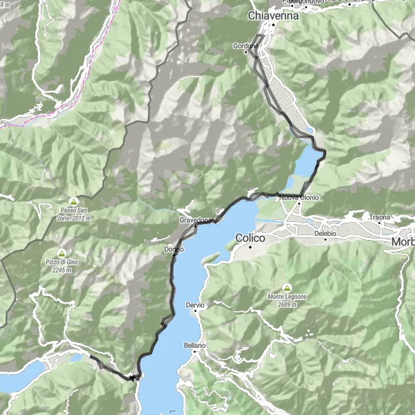 Miniature de la carte de l'inspiration cycliste "Tour du Lac de Côme et des Montagnes" dans la Lombardia, Italy. Générée par le planificateur d'itinéraire cycliste Tarmacs.app