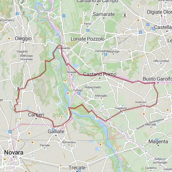 Miniatura della mappa di ispirazione al ciclismo "Giro in Gravel da Mesero a Busto Garolfo" nella regione di Lombardia, Italy. Generata da Tarmacs.app, pianificatore di rotte ciclistiche