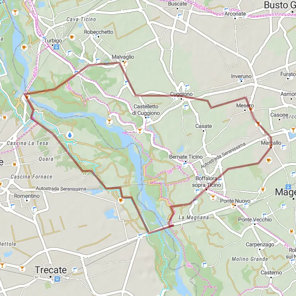 Miniature de la carte de l'inspiration cycliste "Boucle du Parc Naturel de Ticino" dans la Lombardia, Italy. Générée par le planificateur d'itinéraire cycliste Tarmacs.app