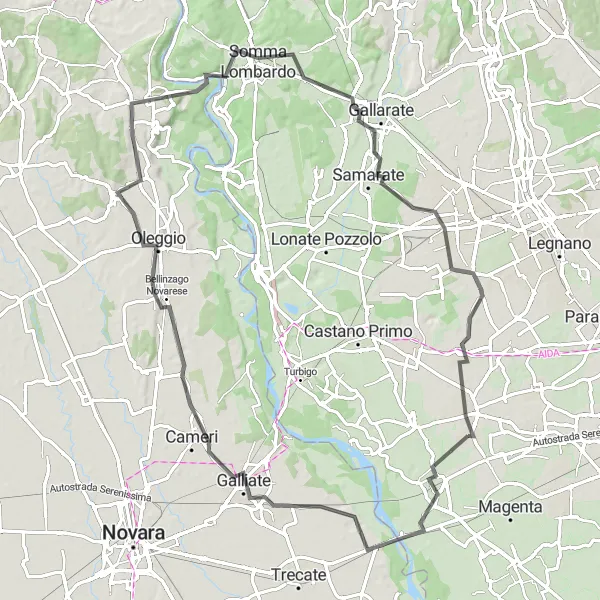 Map miniature of "Bernate Ticino Loop" cycling inspiration in Lombardia, Italy. Generated by Tarmacs.app cycling route planner