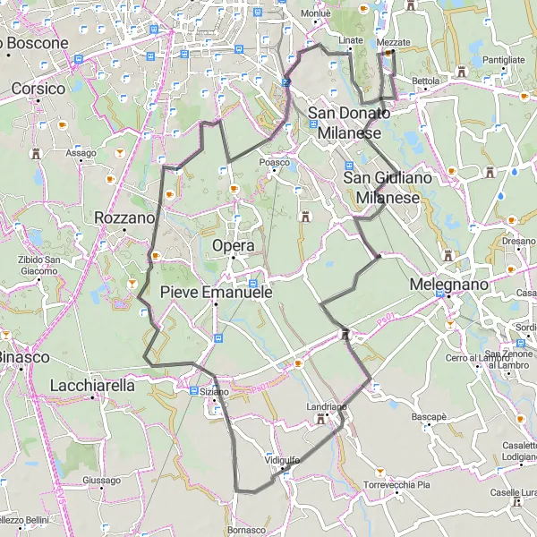 Map miniature of "Mezzate-Canzo-Mezzate Route" cycling inspiration in Lombardia, Italy. Generated by Tarmacs.app cycling route planner