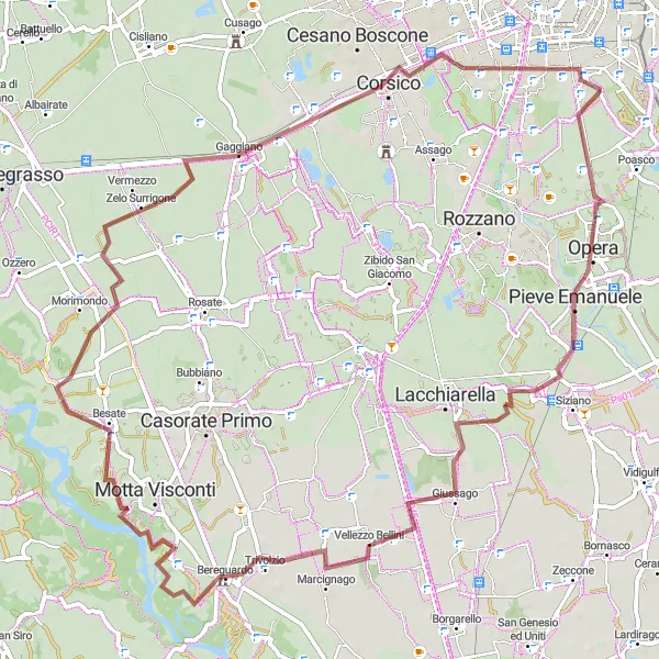 Kartminiatyr av "Grusvei Eventyr nær Milano" sykkelinspirasjon i Lombardia, Italy. Generert av Tarmacs.app sykkelrutoplanlegger
