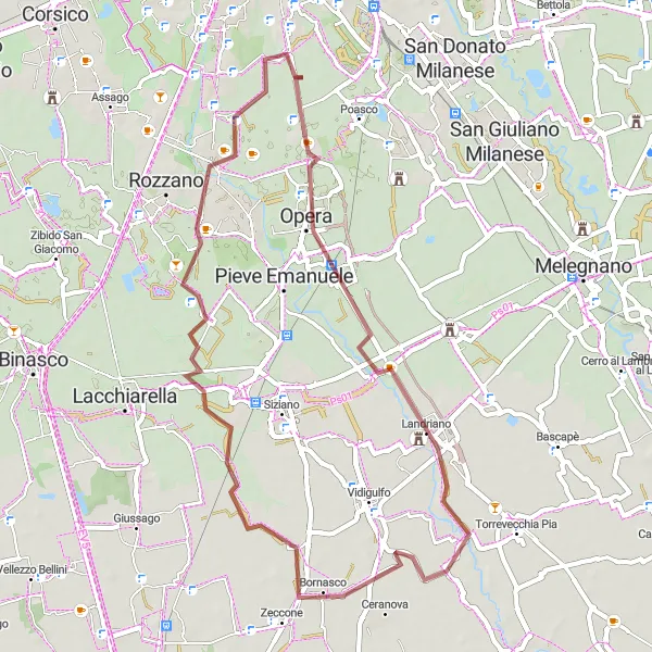 Map miniature of "South-Milan Loop" cycling inspiration in Lombardia, Italy. Generated by Tarmacs.app cycling route planner