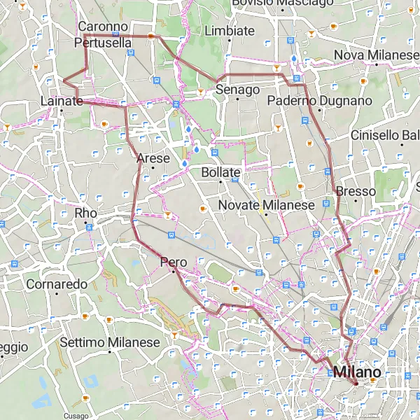 Miniatuurkaart van de fietsinspiratie "Gravelroute van Milaan naar Arese" in Lombardia, Italy. Gemaakt door de Tarmacs.app fietsrouteplanner