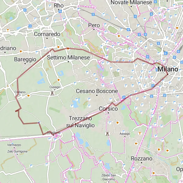 Miniaturní mapa "Gravelová trasa okolo Milána" inspirace pro cyklisty v oblasti Lombardia, Italy. Vytvořeno pomocí plánovače tras Tarmacs.app